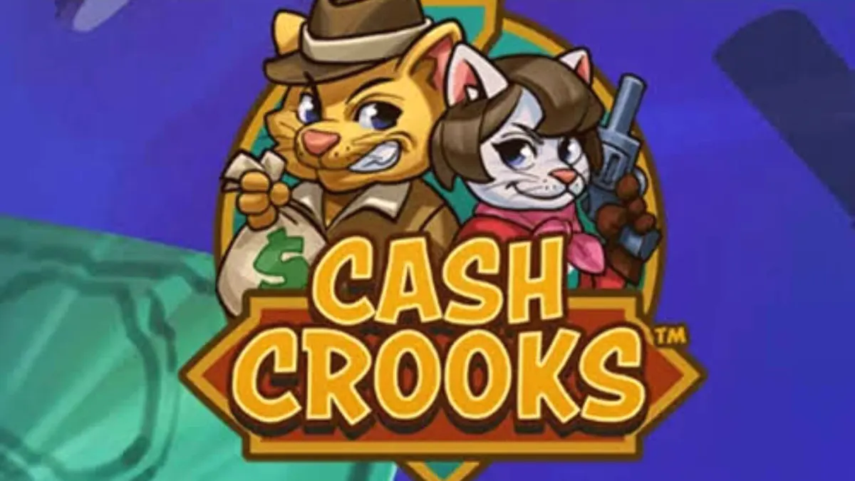 Tampilan visual slot Cash Crooks dengan tema kucing perampok dan brankas